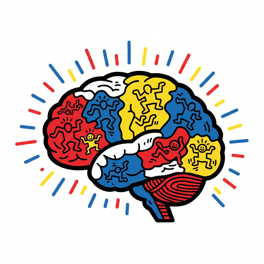 AI Brain - Keith Haring Blue-Orange Split